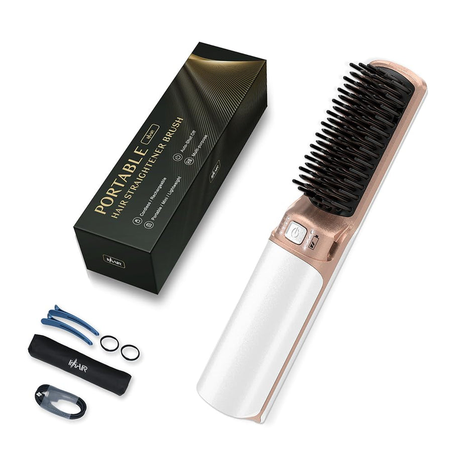 IHHAIR Hot Hair Straightener Brush,Portable Mini Cordless Hair Straightener with Travel Size USB Rechargeable 6400MAH,2 in 1 Hot Comb Hair Straightener for Women & Men with Short Hair(White)