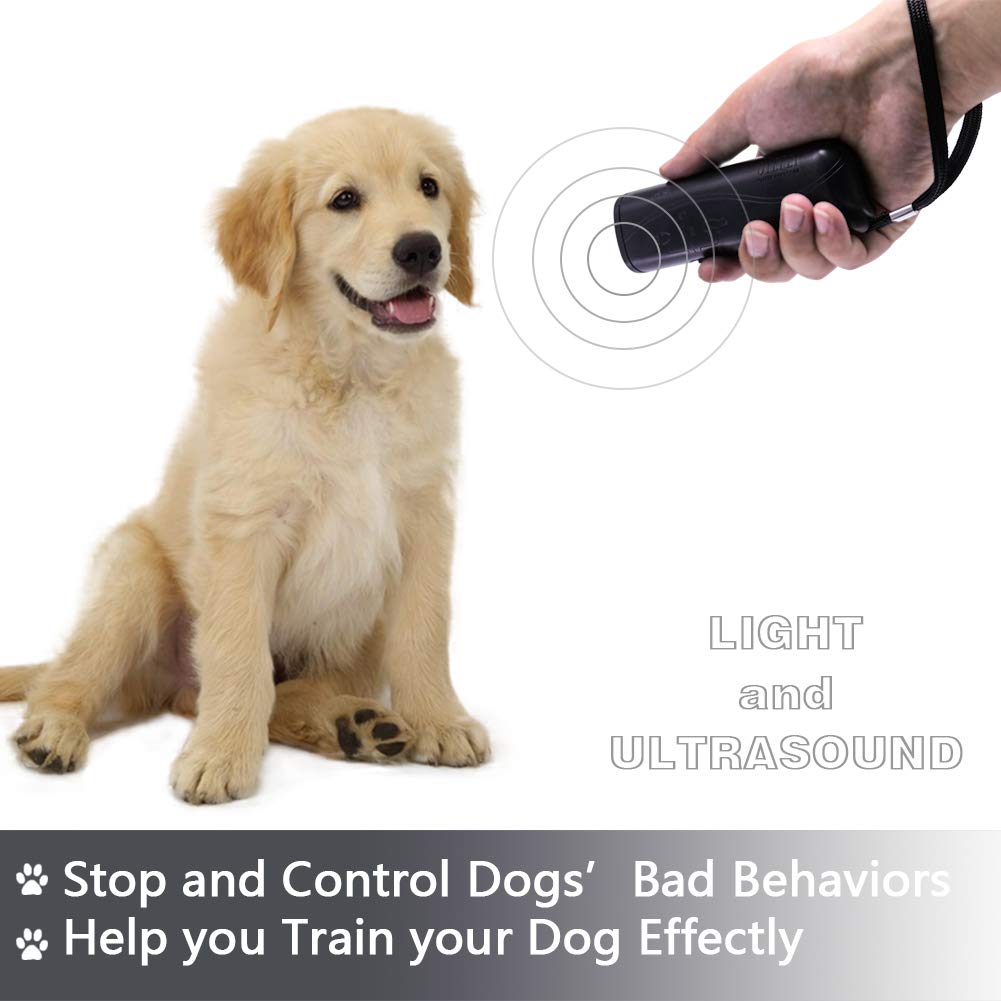OYEFLY Handheld Dog Repellent Trainer, 3 in 1 Anti Barking Device with LED Flashlight, Ultrasonic Dog Deterrent and Bark Stopper Dog Trainer Devices - Training Tool/Stop Barking (Black)