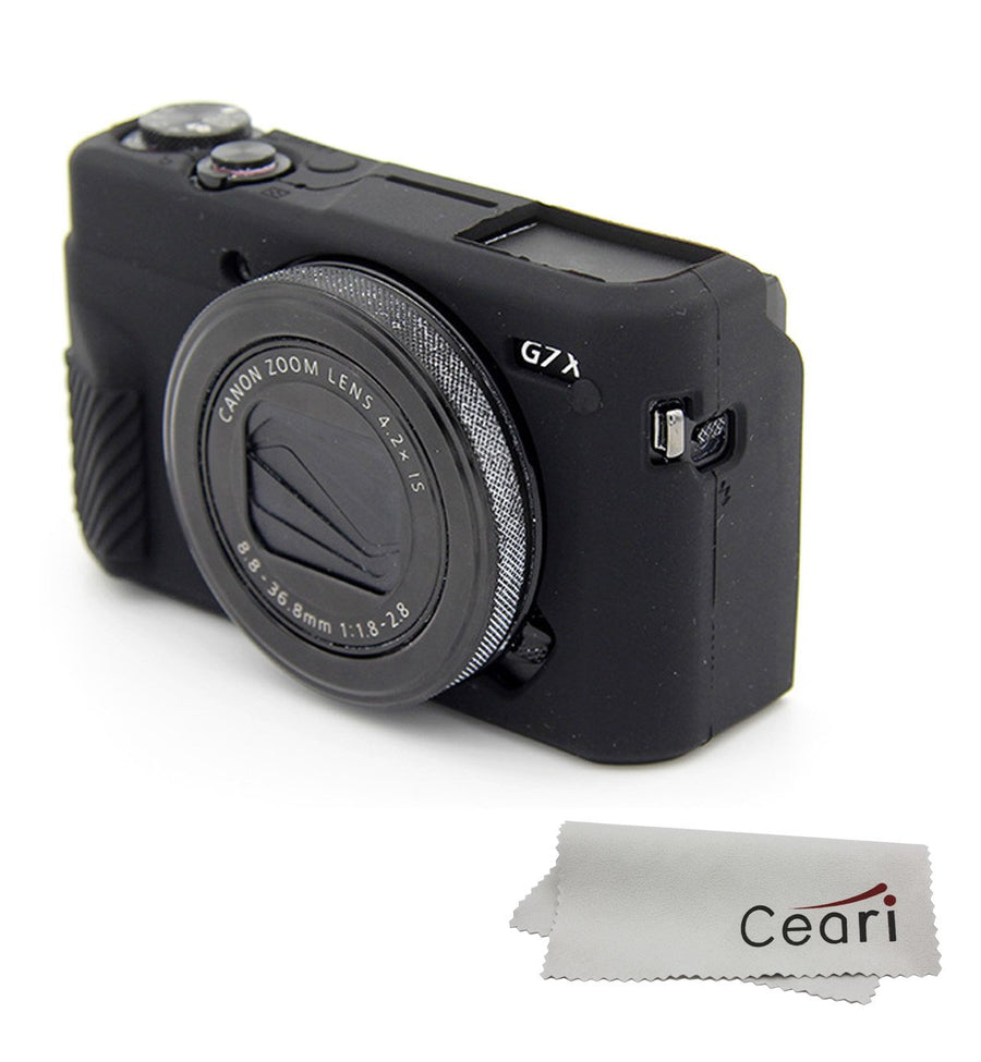 Silicone Case Rubber Camera Protective Cover Skin for Canon PowerShot G7X Mark II Digital Camera + Microfiber Cloth - Black