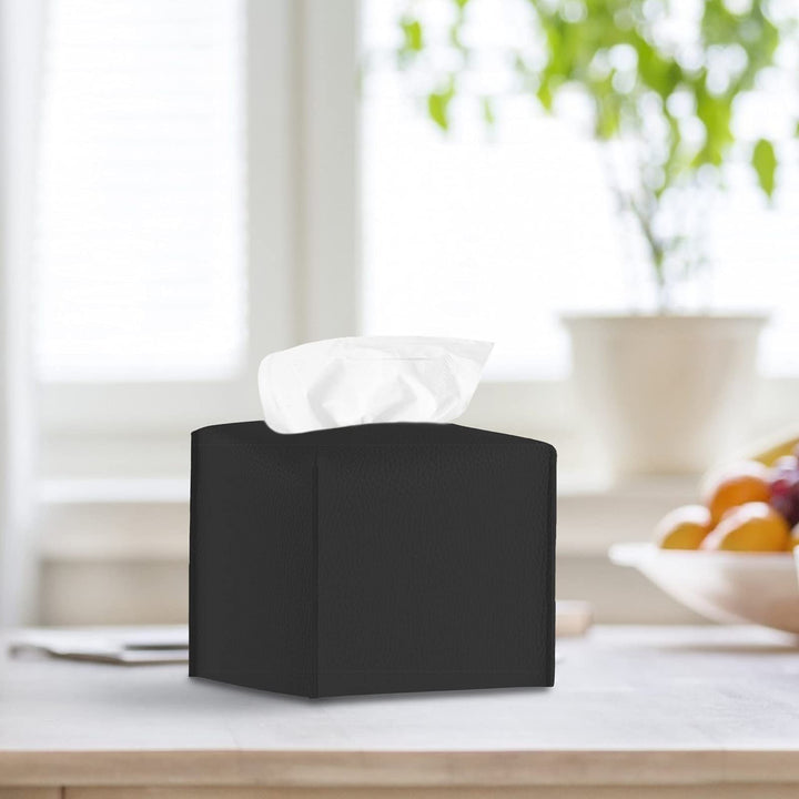 Tissue Box Cover Square, Modern PU Leather Tissue Box Holder Cube Tissues Dispenser Case Decorative Holder/Organizer for Bathroom Vanity Countertop, Bedroom, Car, Dresser, Office 5X5X5 - Black