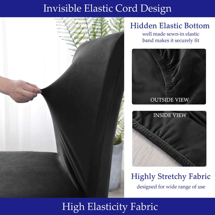 Velvet Chair Covers for Dining Room, Soft Stretch Seat Slipcovers, Washable Removable Parsons Chair Protector, Set of 4, Navy