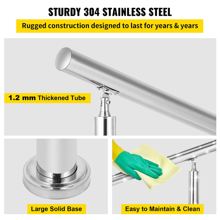 Stainless Steel Handrail 551LBS Load Handrail for Outdoor Steps 39x34 Outdoor Stair Railing Silver Stair Handrail Transitional Range from 0 to 90° Stair Rail Fits 2-3 Steps with Screw Kit
