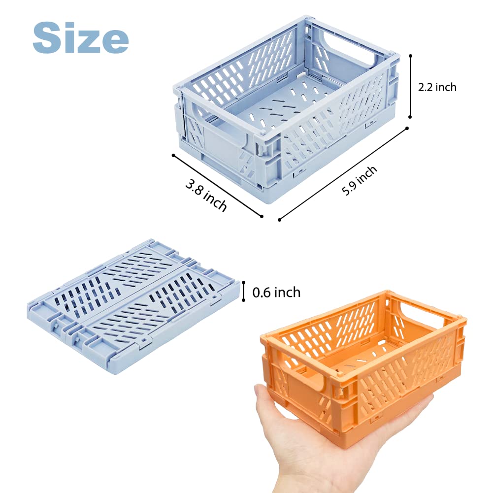 5-Pack Small Foldable Storage Bins for Desk Organization, Stackable Mini Plastic Storage Crates for Home Office Organizer, Folding Small Storage Basket Containers (L5.9 x W3.8 x H2.2)