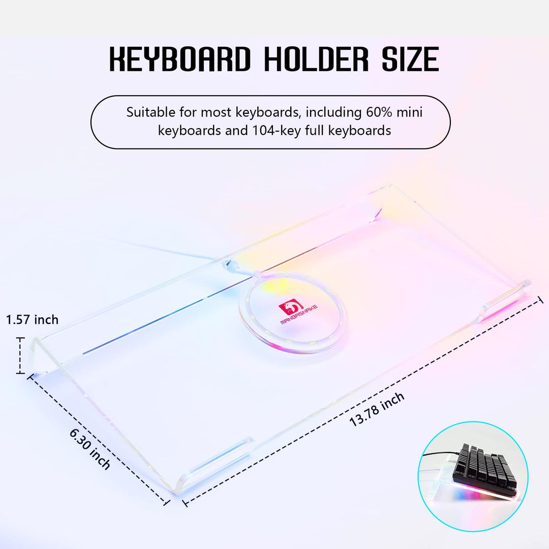 Acrylic Computer Keyboard Holder,366 Kinds RGB Compact Keyboard Tray,Gaming Keyboard USB Interface Titled Keyboard Stand Ergonomic Typing,Clear Keyboard Riser for Office Desk,PC,Gaming.