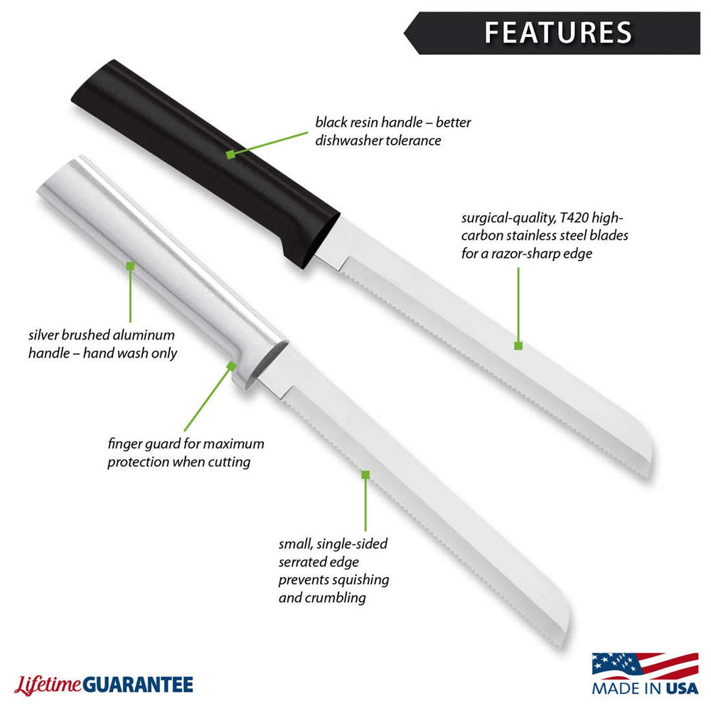 Rada Cutlery Bread Knife Stainless Steel Serrated Blade with Aluminum, Pack of 1, Silver Handle