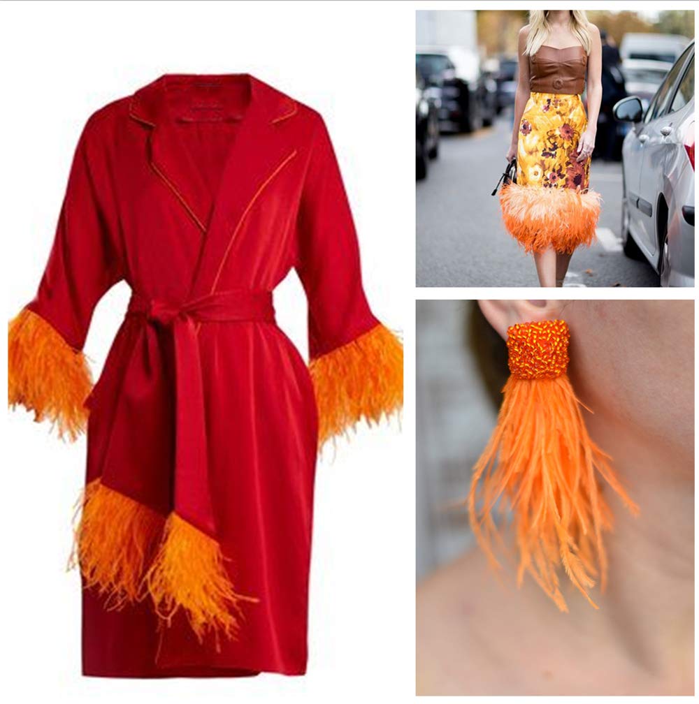 AWAYTR Ostrich Feather Trim Fringe - Satin Ribbon Dress