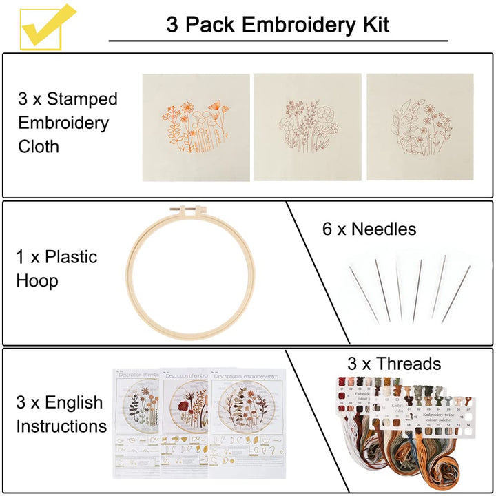 Uphome 3 Pack Embroidery Starter Kit for Beginners Stam