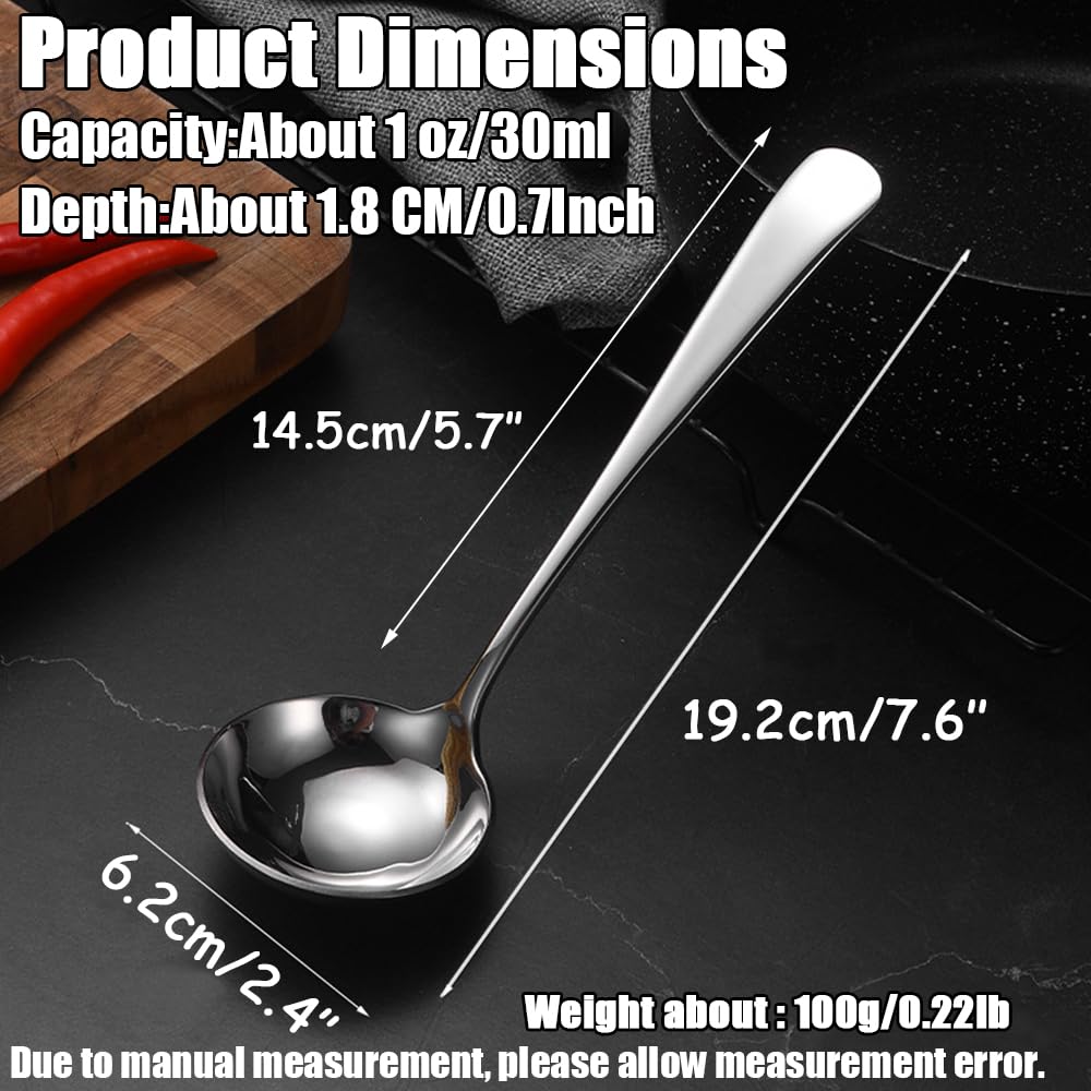 Small Soup Ladles,Sauce ladles,Gravy Soup Spoon Ladles,2 Pack SUS 304 Non-magnetic Stainless Steel 7.6 Round Ladles (Color:Silver).