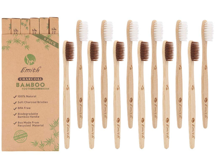12 Pcs Bamboo Toothbrushes Biodegradable Soft Charcoal 