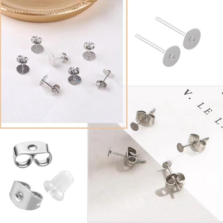1200 PCS 5MM Hypoallergenic Stainless Steel Earrings Posts Flat Pad Blank Earring Pin Studs with Butterfly Earring Backs and Silicone Bullet Earring Backs for Jewelry Making Findings
