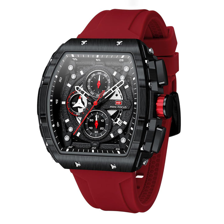 Mens Watches Luxury Tonneau Large Face Chronograph Watches for Men Quartz Analog Replica Luminous Dial with Red Silicone Strap Men&#39;s Wrist Watches Business Work Dress Diver Cool Wristwatch