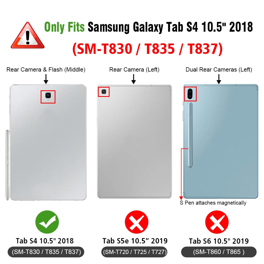 Slim Case for Samsung Galaxy Tab S4 10.5 2018 with S Pen Holder, Ultra Thin Tri-Fold Stand Cover with Auto Sleep/Wake for Samsung Tab S4 10.5 Inch Tablet SM-T830/T835/T837, Black