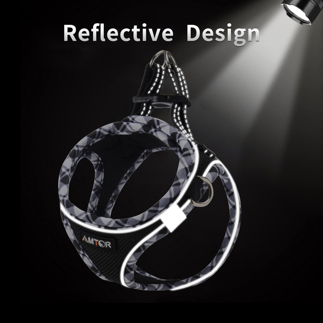 Small Dog Harness with Leash Set, No Escape Easy Walk Puppy Harnesses for Training Walking, Step-in Reflective Soft Dogs Vest for XS S Medium Extra-Small Large Sized Dog(Blackwhite,S)