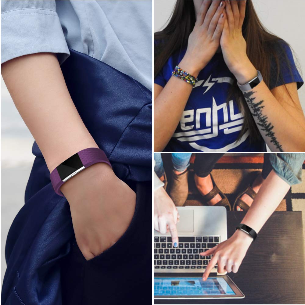 Bands Replacement Compatible with Fitbit Charge 2 for Women Men Small, 3 Pack Sports Watch Band Strap Wristband Compatible with Fitbit Charge2 HR Fitness Tracker, Black, Plum, Gray