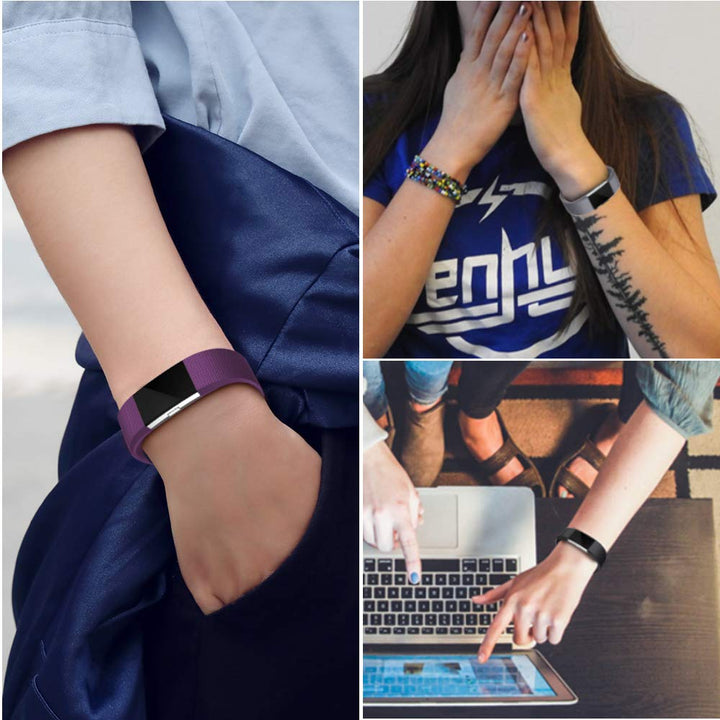 Bands Replacement Compatible with Fitbit Charge 2 for Women Men Small, 3 Pack Sports Watch Band Strap Wristband Compatible with Fitbit Charge2 HR Fitness Tracker, Black, Plum, Gray