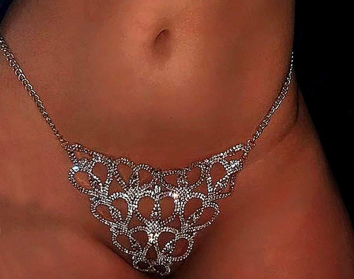 Women Rhinestone Underwear Body Chain Crystal Belly Waist Chain Shinny Mini Thong Night Jewelry Sparkly Panties