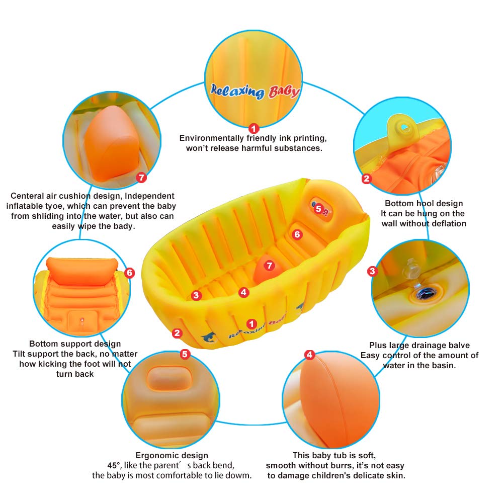 Relaxing Baby Inflatable Baby Bathtub, Newborn Baby Bathtub seat for Infant, Non-Slip Baby Pool for Sitting up, Portable Toddler tub Shower, Foldable Travel tub with Pool Toy &air Pump Accessories.