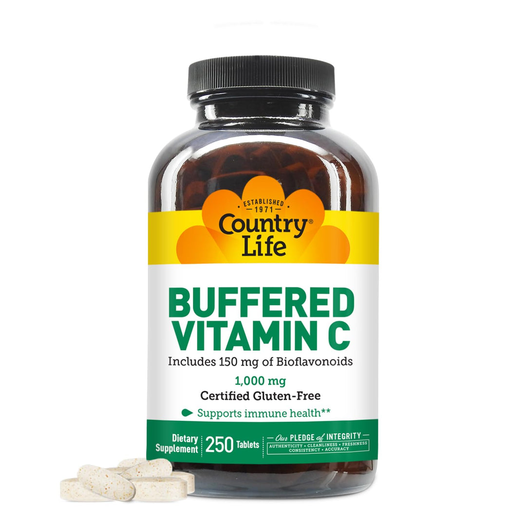 Buffered Vitamin C 1000mg with Bioflavonoids, Calcium, Magnesium, Potassium - Immune Support, Vegan Capsules, Gluten-Free, Gentle on Stomach - 250 Tablets