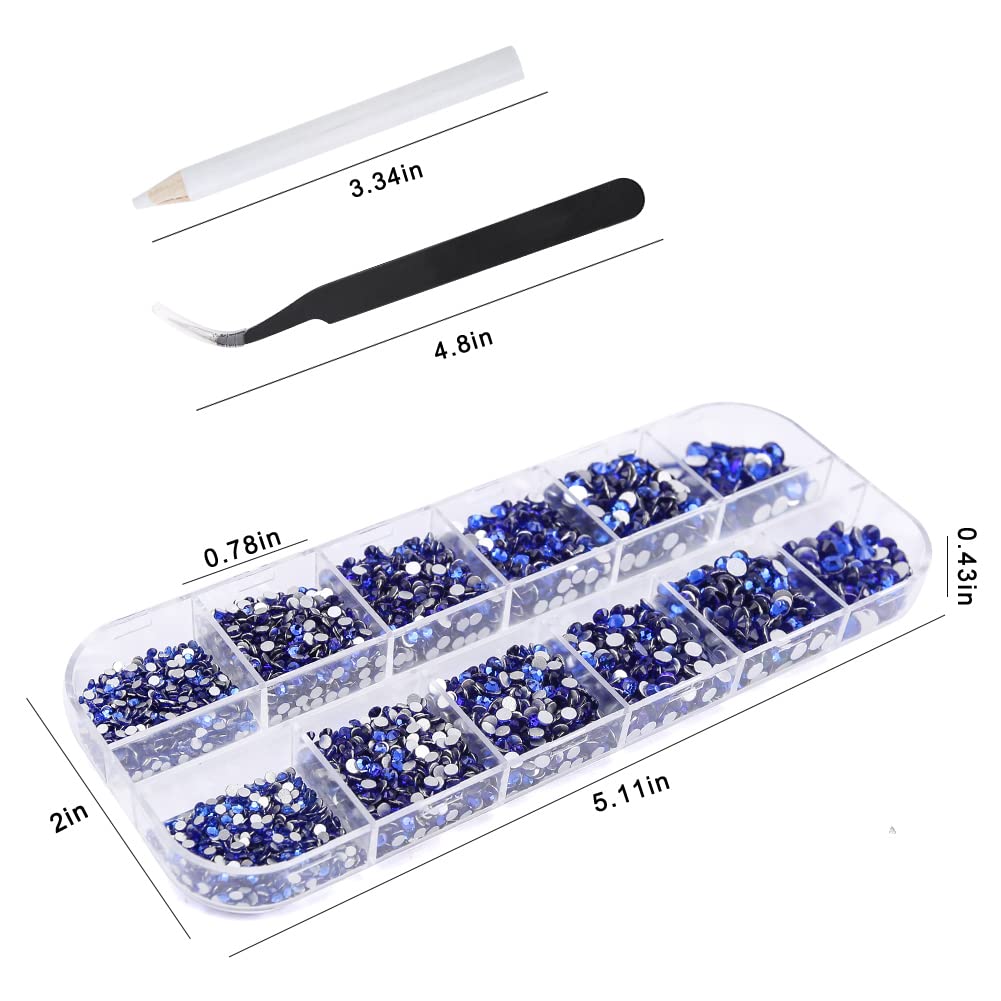 5136 Pcs Glass Crystals Rhinestone for Nail Art Crafts,6 Size(ss4-ss16) Nail Gems Flatback Rhinestone,Jewels Diamonds Stone Kit with Picking Pen and Tweezers(Blue)