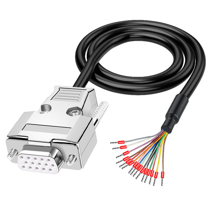 DB15 VGA Solderless Breakout Connector with 5Ft 24AWG Replacement Cable, Metal Shell 3+9 DB15 3Row Serial Plug to 15-Pin Port Terminal Female Adapter Connector Breakout Board