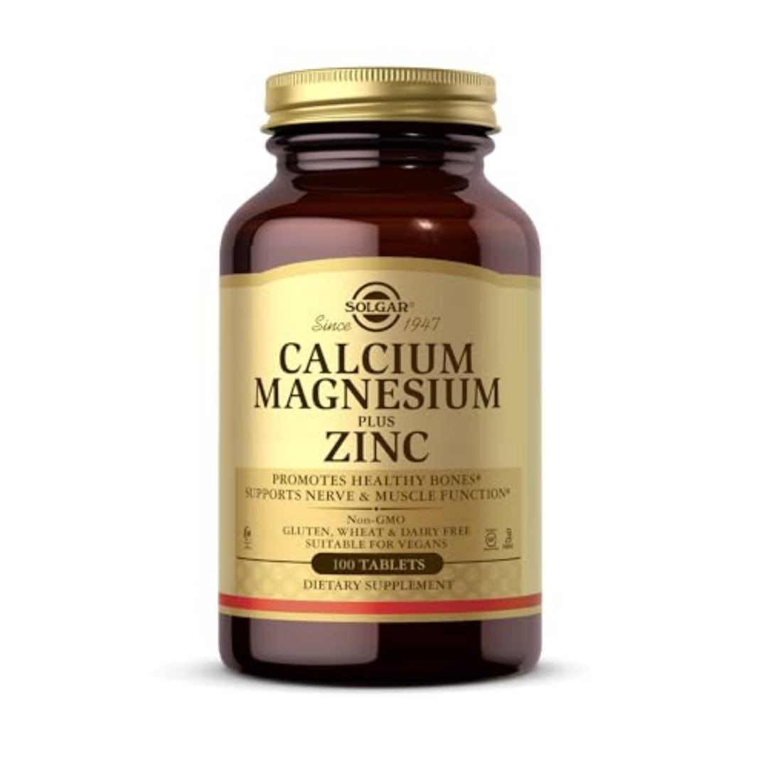 Solgar Calcium Magnesium Plus Zinc, 100 Tablets - Promotes Healthy Bones and Teeth - Supports Nerve &amp; Muscle Function - Non GMO, Vegan, Gluten Free, Dairy Free, Kosher, Halal - 33 Servings