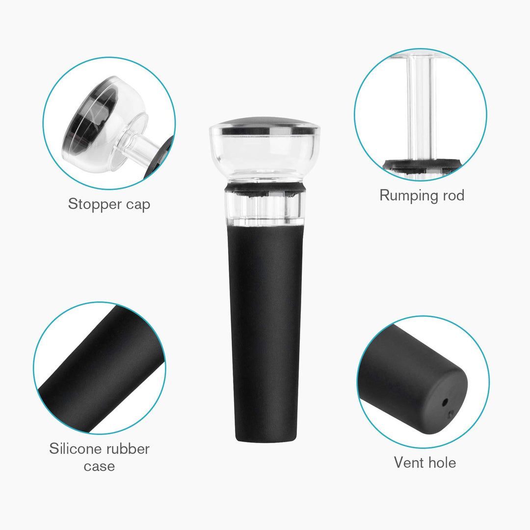 Set of 4 Wine Stoppers, Wine Bottle Stopper with Built-in Vacuum Wine Saver Pump Food-safe Silicone Caps, Keep Wine Fresh Up to a Week