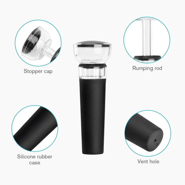 Set of 4 Wine Stoppers, Wine Bottle Stopper with Built-in Vacuum Wine Saver Pump Food-safe Silicone Caps, Keep Wine Fresh Up to a Week