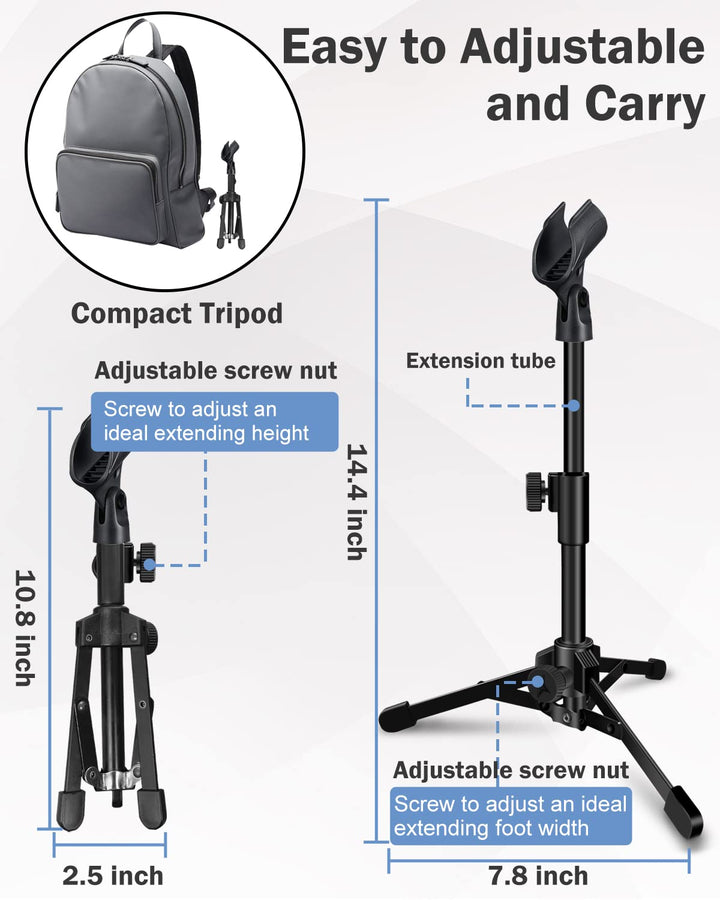 2 Pack Desktop Mic Stand, Portable Foldable Tripod with Mic Clip Holder, Adjustable Microphone Stand For Dynamic Microphone.