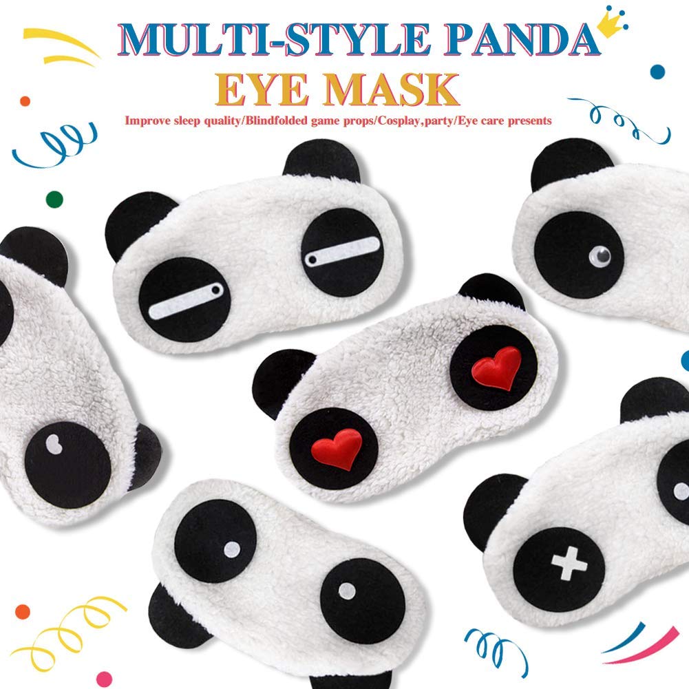 Ayygiftideas 6PCS Cute Panda Design Soft Plush Eyeshade Eyepatch Travel Sleep Blinfold Eye Mask