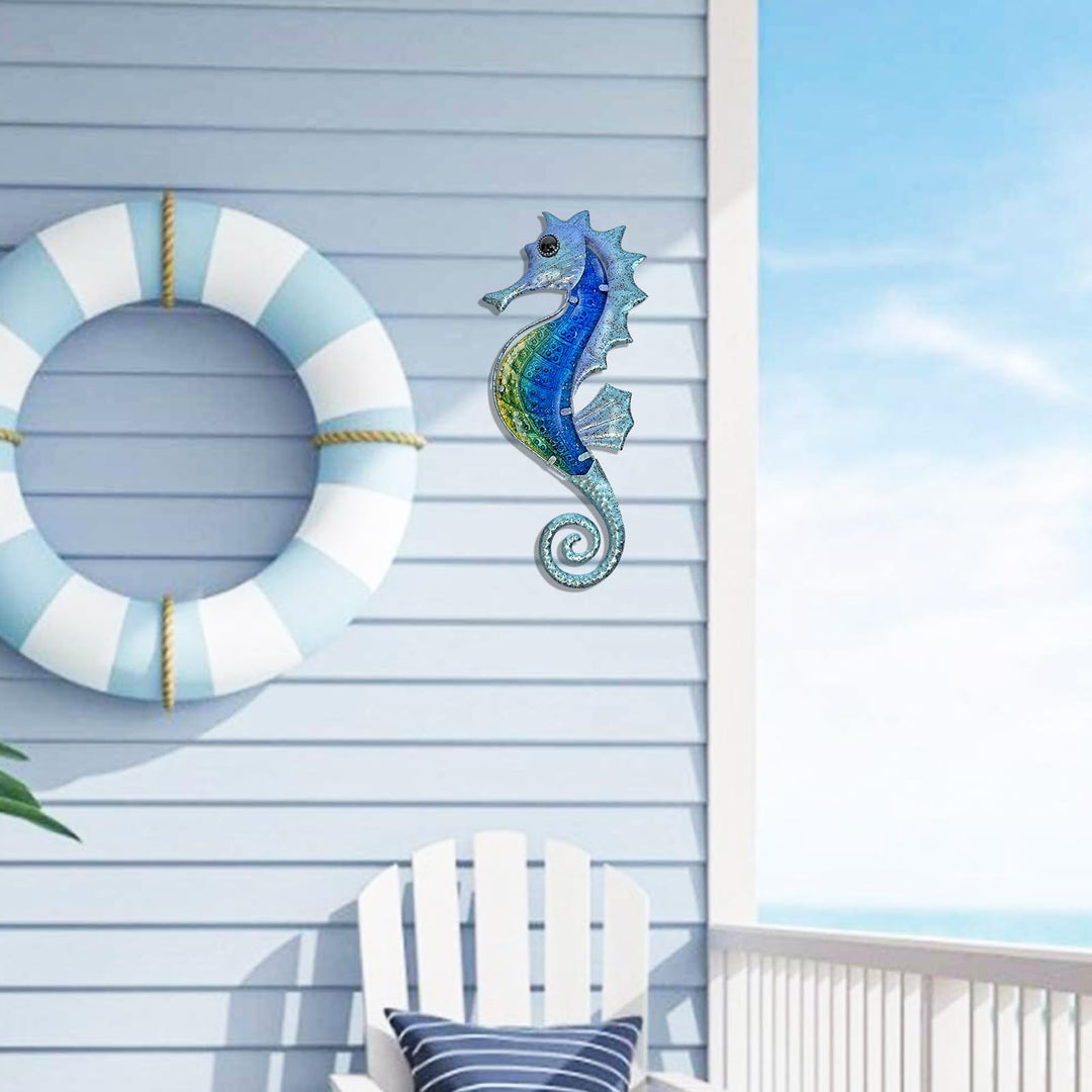 LIFFY Large Metal and Glass Seahorse Wall Decor, Sea Li