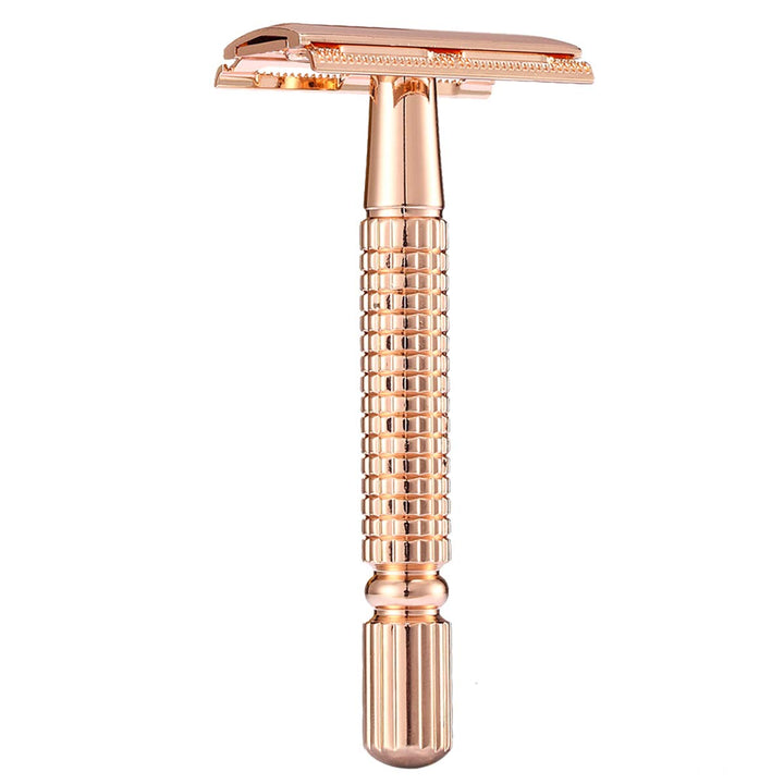 Men&#39;s T-Shaped Shaving Safety Razor Shaver Handle Trimmer Knife Beard Care +1 Blade +1 Mirror Travel Case Gold