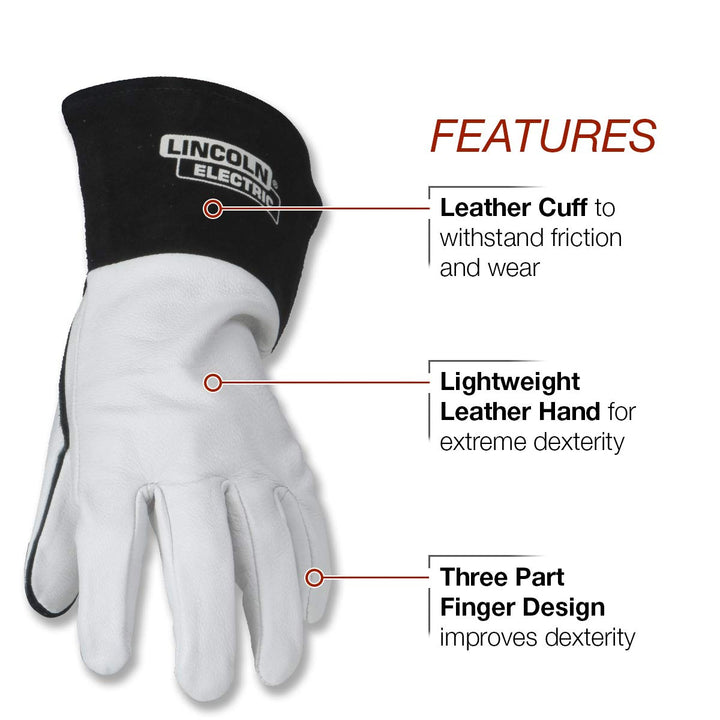 Grain Leather TIG Welding Gloves | High Dexterity | Large | K2981-L, White, Black