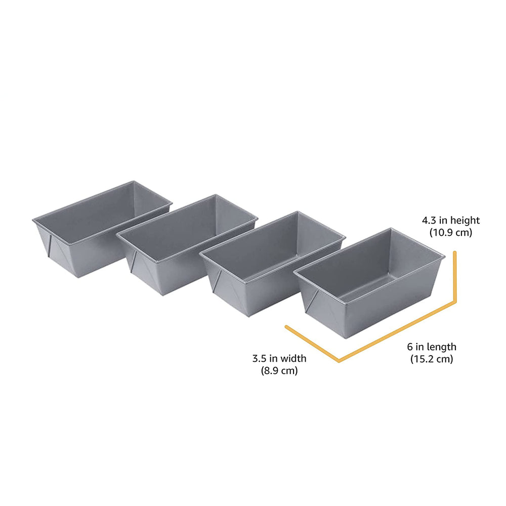 Commercial II Non-Stick Mini Loaf Pans, 5-3/4 by 3-1/4 by 2-1/4-Inch, Gray , 4 Count (Pack of 1)