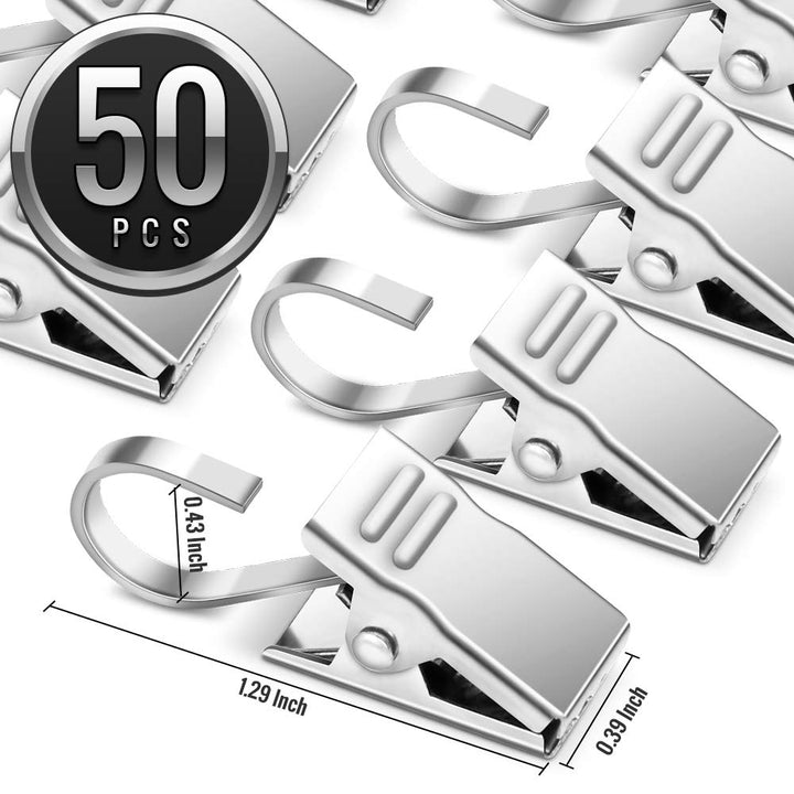 50 PCS Stainless Steel Curtain Hooks Curtain Clips with Hook, Curtain Rod Hooks, S Hooks for Hanging Curtain, Photos, Home Decoration Outdoor Christmas Party Wire Holder