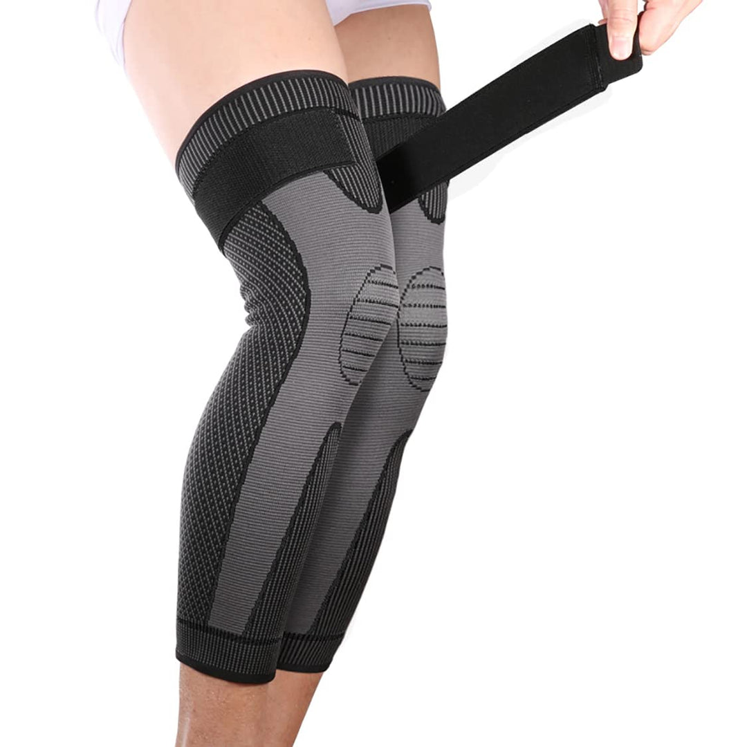 Mumian Full Leg Sleeves Long Compression Leg Sleeve Knee Sleeves Protect Leg, Reduce Varicose Veins and Swelling of Legs(Pair) (Black(with Strap)-1 Pair, XX-Large)