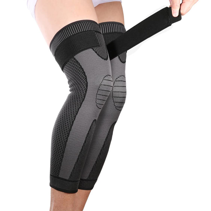 Mumian Full Leg Sleeves Long Compression Leg Sleeve Knee Sleeves Protect Leg, Reduce Varicose Veins and Swelling of Legs(Pair) (Black(with Strap)-1 Pair, XX-Large)