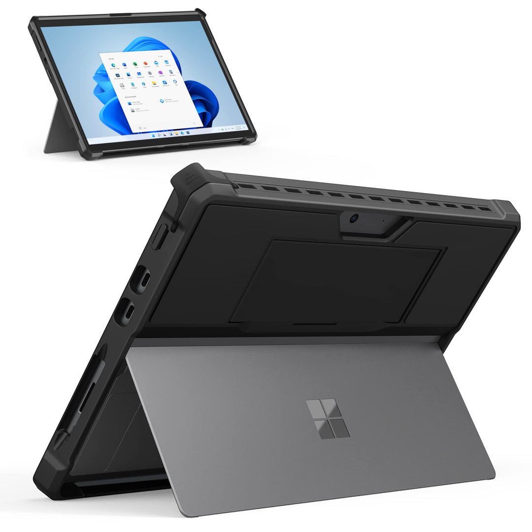 Case Fits Microsoft Surface Pro 8 13 Touchscreen 2021 Release Tablet, All-in-One Protective Rugged Cover Case with Hand Strap, Compatible with Type Cover Keyboard, Black