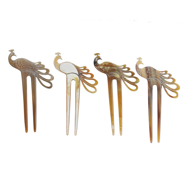 Light Shade Peacock Buffalo Horn Hair Fork, Hair Pin, Hair Pick Accessory Toy Handmade 6.3