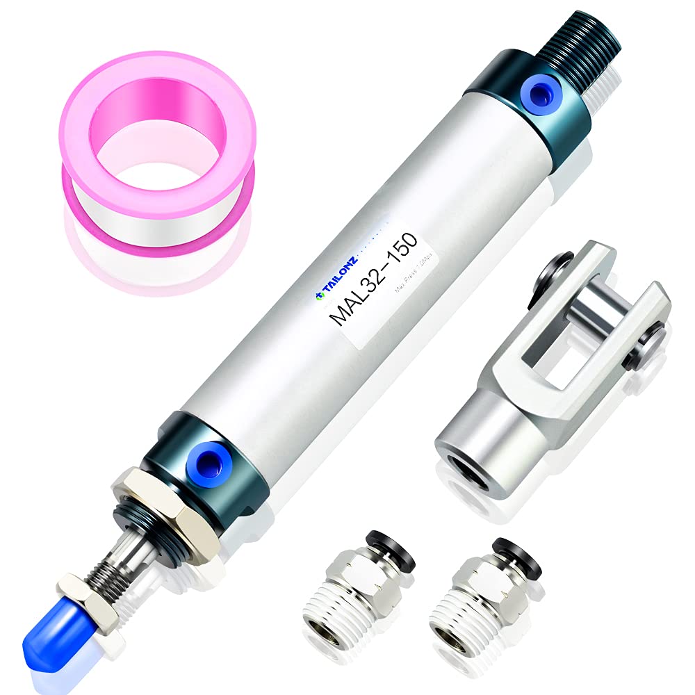 32mm Bore 150mm Stroke Air Cylinder Double Action with Y Connector and 2Pcs 8mm Fitting MAL32x150