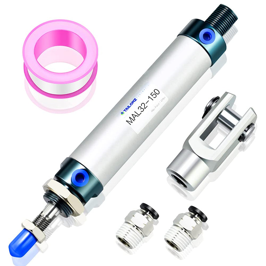 32mm Bore 150mm Stroke Air Cylinder Double Action with Y Connector and 2Pcs 8mm Fitting MAL32x150