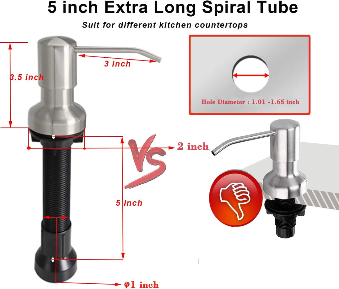 Kitchen Sink Soap Dispenser Brushed Nickel Countertop Soap Dispenser Pump with 47 Extension Tube Kit and 17 Oz Bottle Built in Bathroom Sink Soap Dispenser Dish Soap Pump