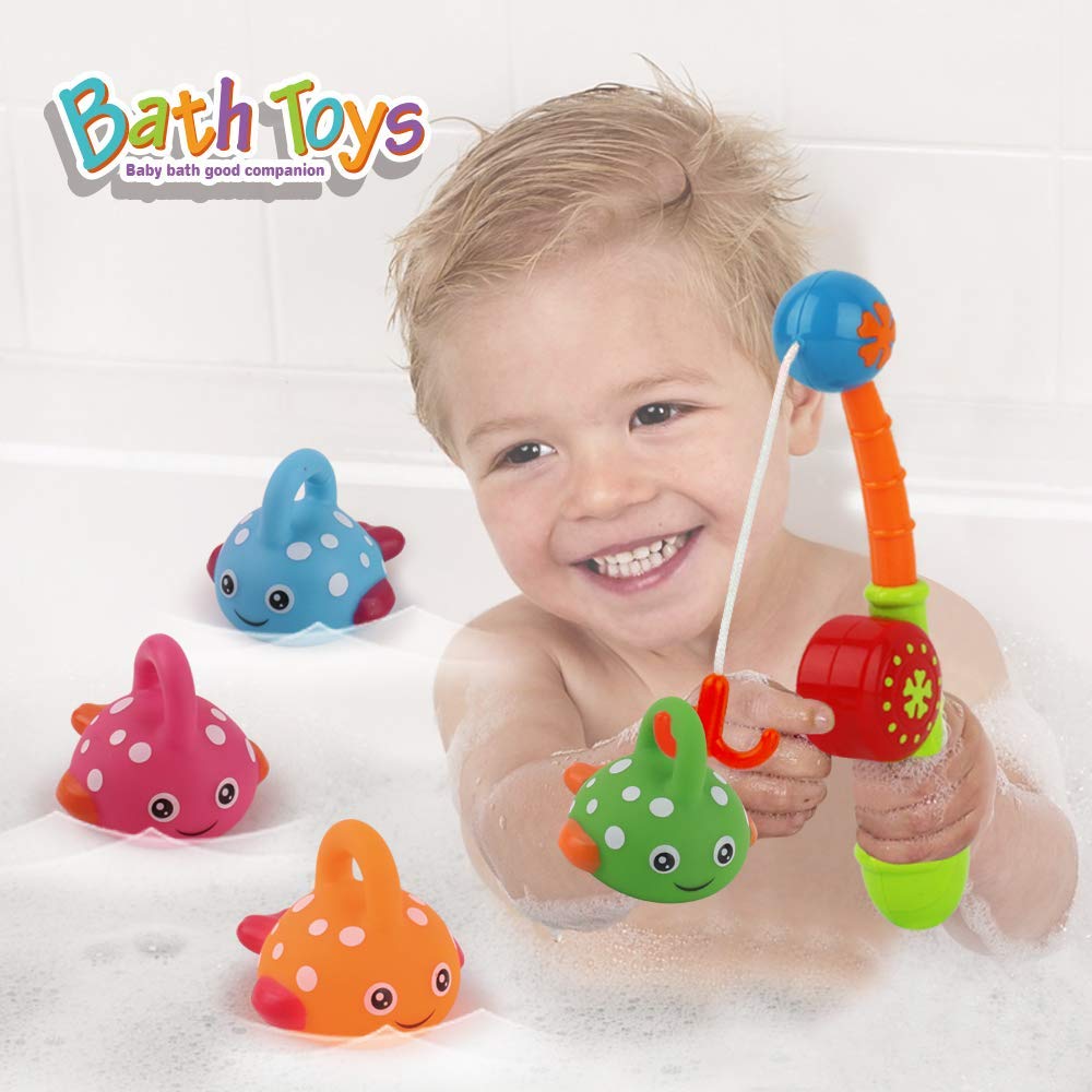 Bath Toys Fishing Games Swimming Whales Bath Time Bathtub Toy for Toddlers Baby Kids Infant Fish Set Age 18months and up