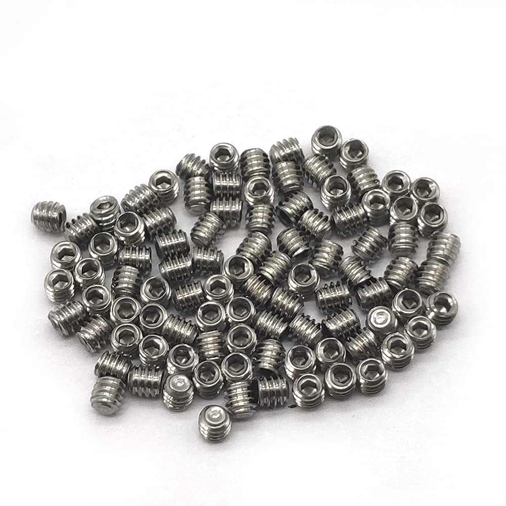 M2 x 2mm Flat Point Screws, Hex Socket Set Screws, Metric Grub Screws, A2-70, DIN914 Stainless Steel, 100Pcs