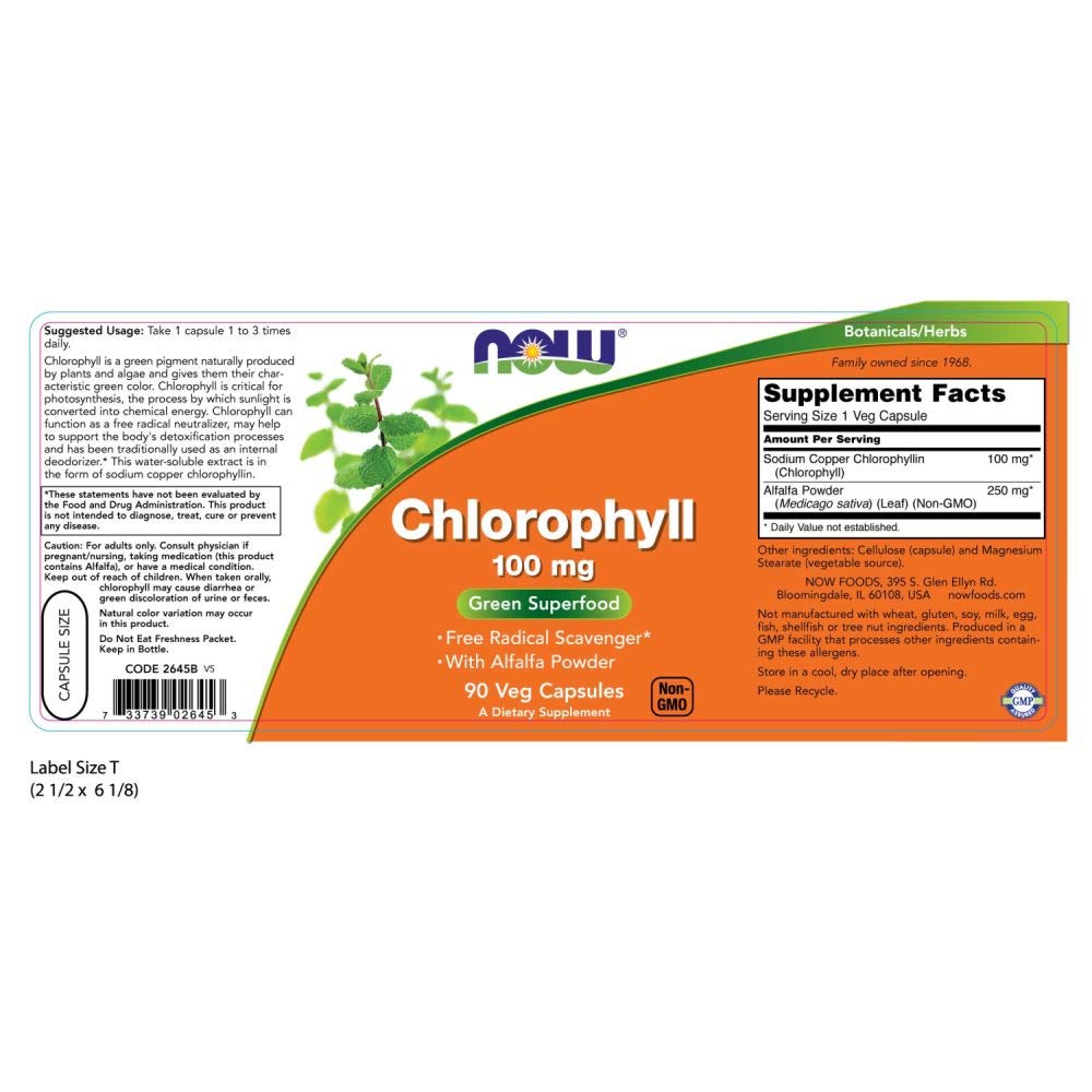 NOW Foods Chlorophyll 100 mg Caps, 90 ct