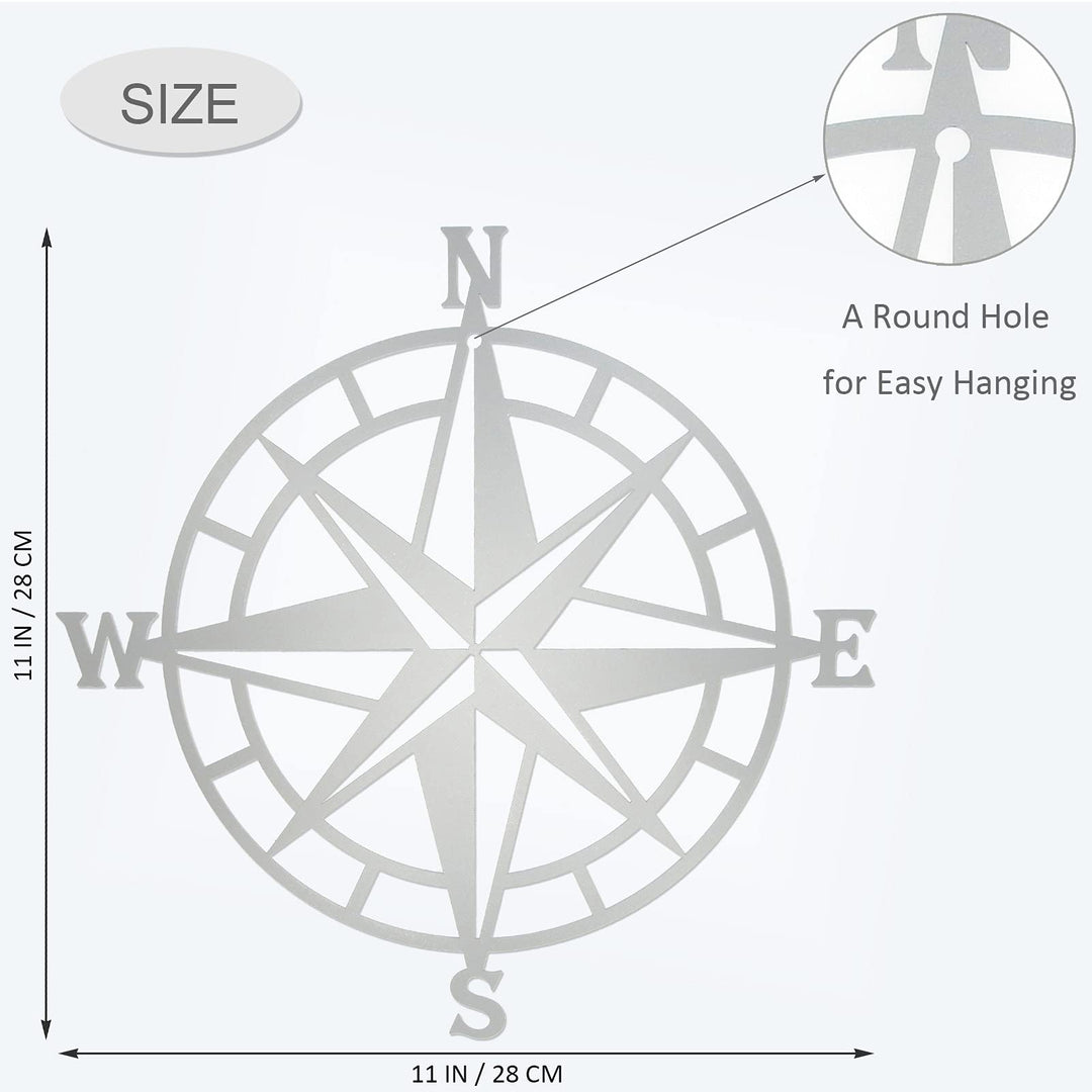 11 Inches Metal Decorative Nautical Compass Wall Decor, Living Room Bedroom Office Porch Garden Patio Signs Wall Hanging Art Beach Theme Home Decoration (Cyan Gray)