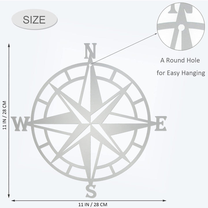 11 Inches Metal Decorative Nautical Compass Wall Decor, Living Room Bedroom Office Porch Garden Patio Signs Wall Hanging Art Beach Theme Home Decoration (Cyan Gray)