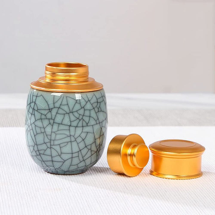 Small Cremation Keepsake Urns for Human Ashes or Pet Ashes Ceramic Cracked Glaze Mini Decorative Urns (Moon Blue-M)