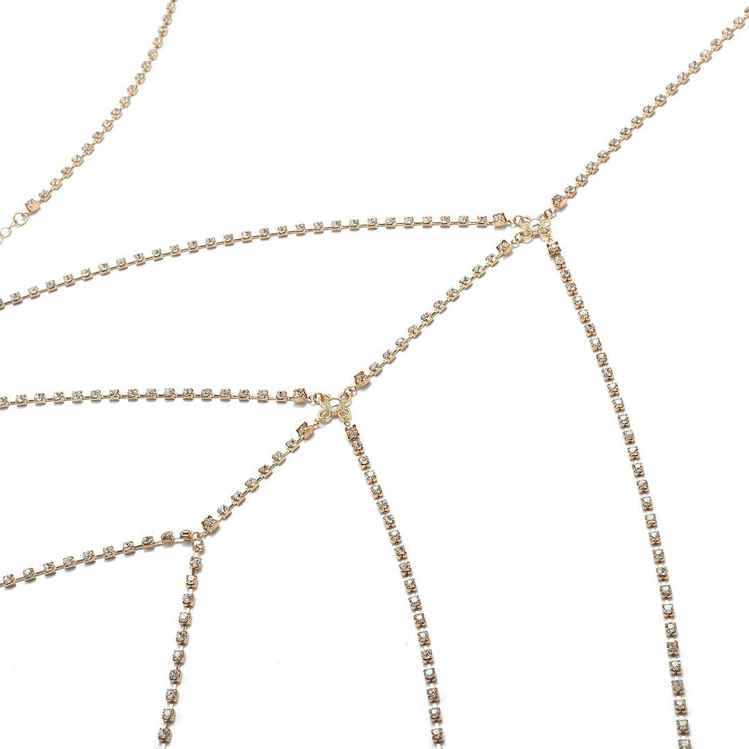 Sexy Rhinestone Body Chain Gold Layering Crystal Leg Chain Nightclub Thigh Chain for Women and Girls (Gold)