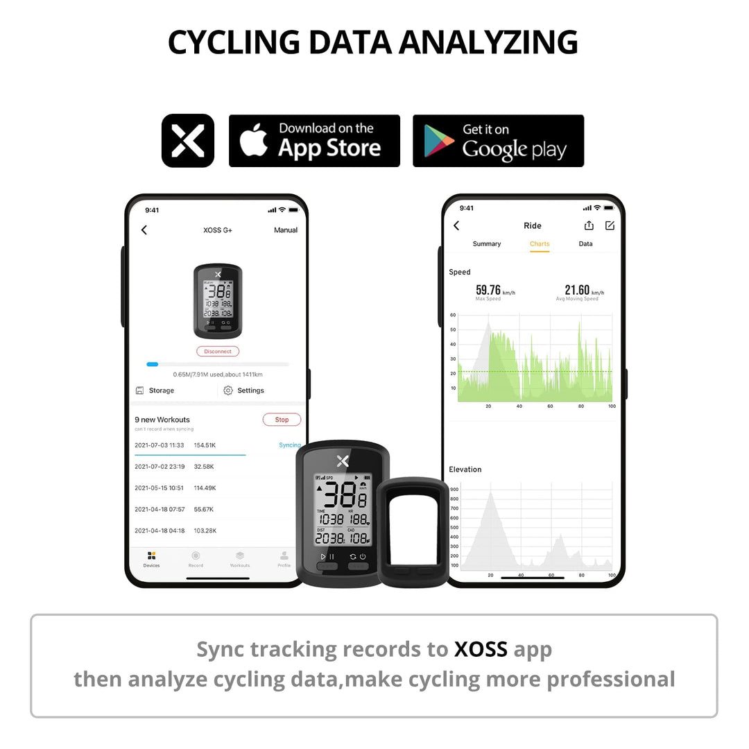 XOSS G+ Bike Computer Wireless, Bike Speedometer Bluetooth Ant+ Sensor Support, Bike Odometer IPX7 Waterproof 3 Satellites Positioning for All Cycling Bikes (with Free Black Cover)