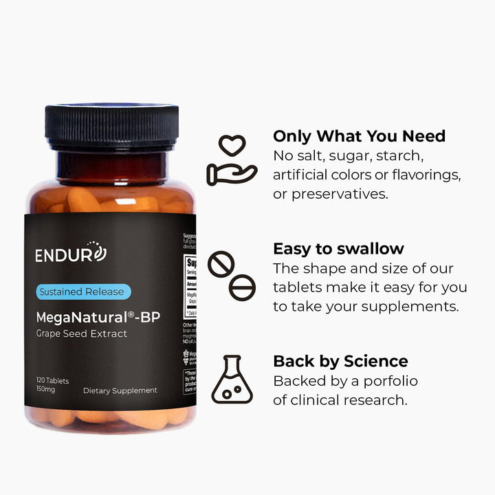 MegaNatural BP, Grape Seed Extract Supplements with Sustained-release California Grape Seed Extract Herbal Supplements for Optimized Absorption &amp; Supports Energy, 150 mg, 120 Tablets